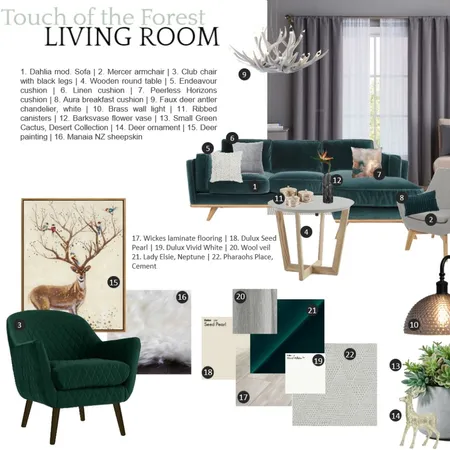 Touch of the Forest | Living Room Interior Design Mood Board by enili on Style Sourcebook