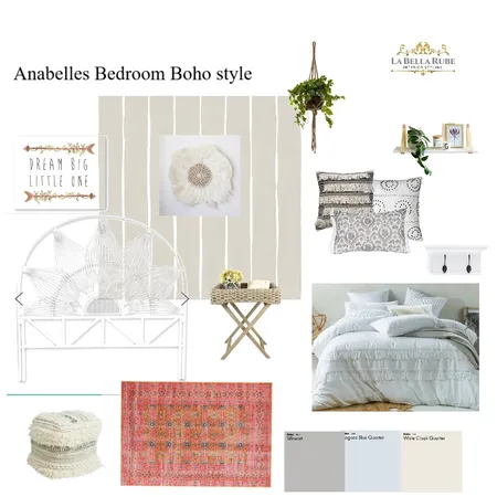 Anabelles Bedroom Boho style Interior Design Mood Board by La Bella Rube Interior Styling on Style Sourcebook