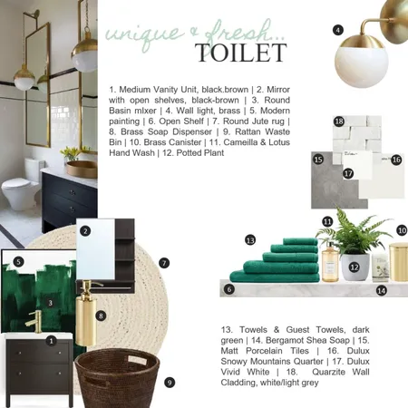 Unique &amp; Fresh | Toilet Interior Design Mood Board by enili on Style Sourcebook