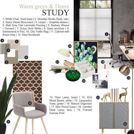 Warm Greys &amp; Deers | Study Interior Design Mood Board by enili on Style Sourcebook