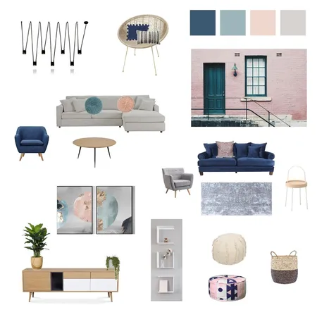 Living Room - blue-green-pink-gray scale Interior Design Mood Board by shellyls on Style Sourcebook