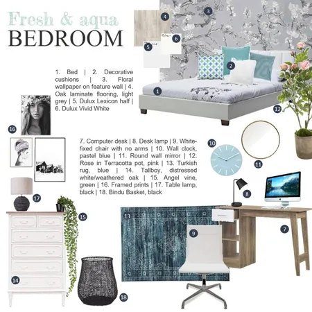 Fresh Aqua | Bedroom Interior Design Mood Board by enili on Style Sourcebook