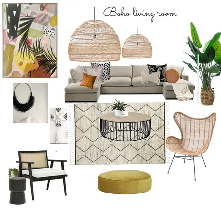 Boho Contemporary Living Room with rattan chair Interior Design Mood Board by Luxe Style Co. on Style Sourcebook