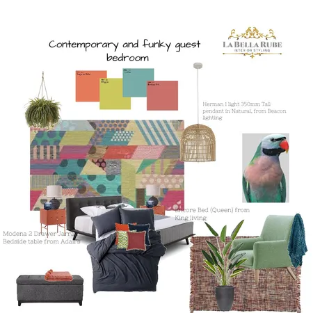 contemporary and funky guest room Interior Design Mood Board by La Bella Rube Interior Styling on Style Sourcebook