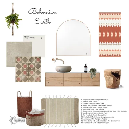 Bohemian Earth - Bathroom Interior Design Mood Board by Northern Rivers Bathroom Renovations on Style Sourcebook