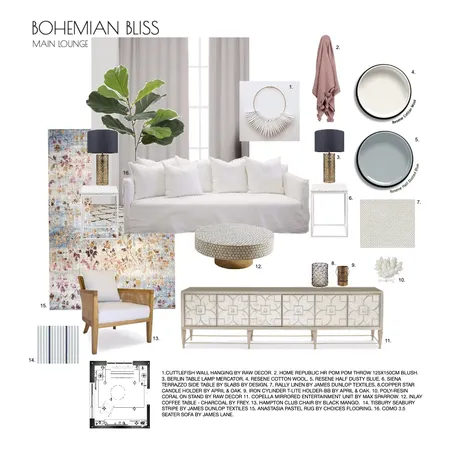 BOHEMIAN BLISS, MAIN LOUNGE Interior Design Mood Board by tashcollins on Style Sourcebook
