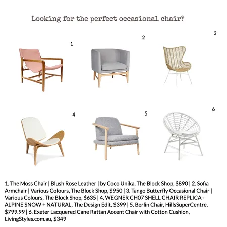Occasional Chairs Interior Design Mood Board by Kelly on Style Sourcebook