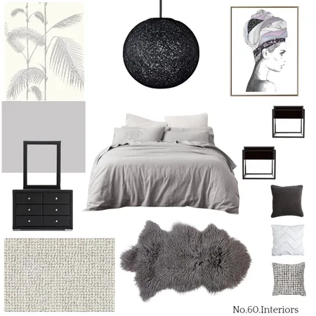 Black Grey Bedroom Interior Design Mood Board by RoisinMcloughlin on Style Sourcebook