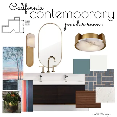 California Contemporay Powder Room Interior Design Mood Board by nkasprzyk on Style Sourcebook