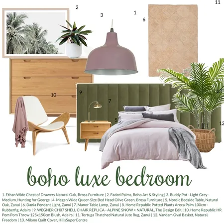 Boho Luxe Bedroom Interior Design Mood Board by Shanna McLean on Style Sourcebook
