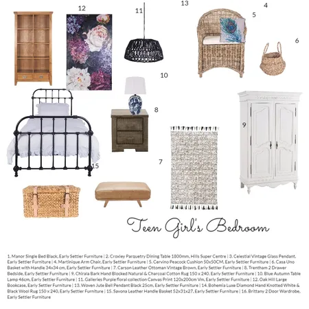 Teen Girl's Bedroom Interior Design Mood Board by Marian on Style Sourcebook