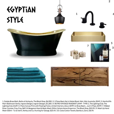 Egyptian style bathroom exercise Interior Design Mood Board by Winterdesigns on Style Sourcebook