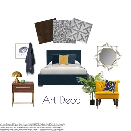 Art Deco Bedroom Task Interior Design Mood Board by Jenna.ODell on Style Sourcebook