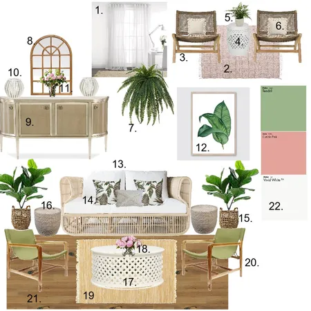 Coastal Pink &amp; Green Living Interior Design Mood Board by Elements Aligned Interior Design on Style Sourcebook
