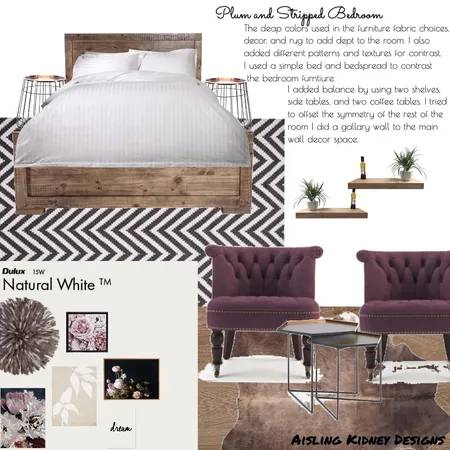 Plum and Stripped Bedroom Interior Design Mood Board by AislingKidney on Style Sourcebook