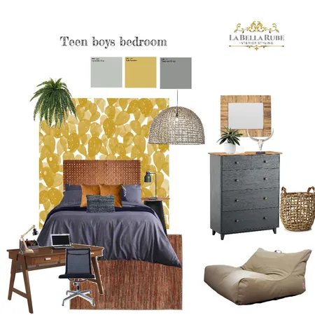 TEEN BOY BEDROOM Interior Design Mood Board by La Bella Rube Interior Styling on Style Sourcebook