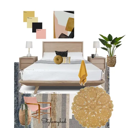 Mustard &amp; Pink Bedroom Interior Design Mood Board by stylemybed on Style Sourcebook