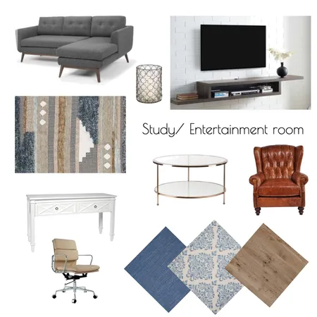 Study/Entertainment room blue  color scheme Interior Design Mood Board by Annalisa on Style Sourcebook