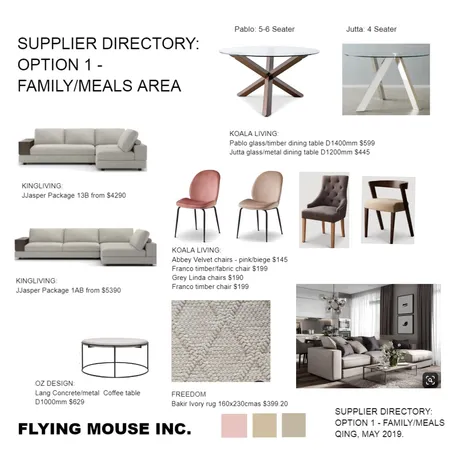 Opt 1- Family/Meals area suppliers Interior Design Mood Board by Flyingmouse inc on Style Sourcebook
