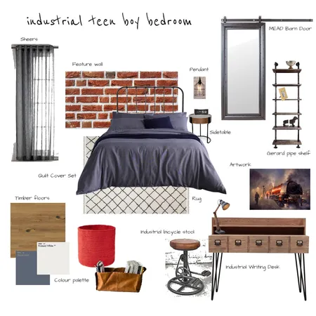 Industrial Teen boys room Interior Design Mood Board by StephHogg on Style Sourcebook