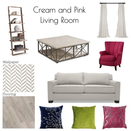 Cream and Pink Living Room Interior Design Mood Board by alyssaig on Style Sourcebook