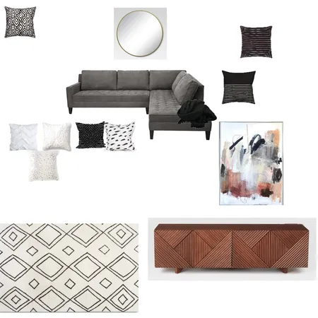Black, White, Wood Living Room Interior Design Mood Board by mirandafrigon on Style Sourcebook