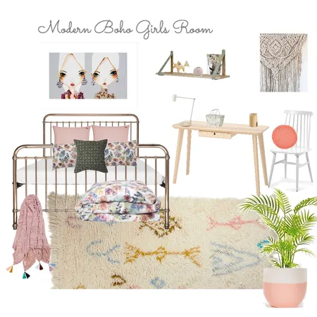 Modern Boho Girls room Interior Design Mood Board by Style and Leaf Co on Style Sourcebook