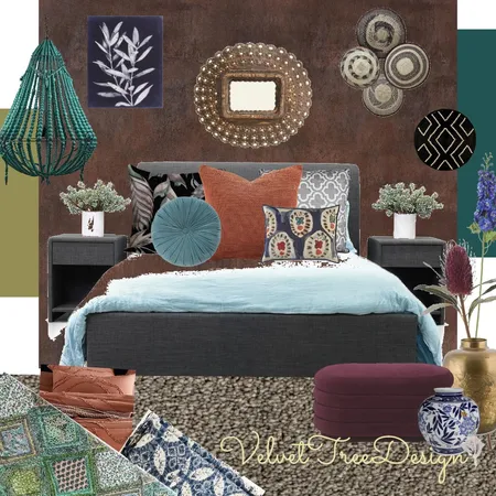 Boho Luxe Bedroom Interior Design Mood Board by Velvet Tree Design on Style Sourcebook