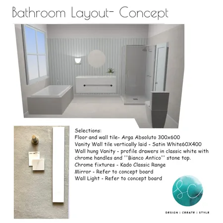 Bathroom Layout Concept Interior Design Mood Board by Sara Campbell on Style Sourcebook