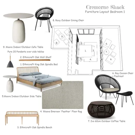 Cremorne Shack Bedroom 1 Furniture Layout Interior Design Mood Board by decodesign on Style Sourcebook