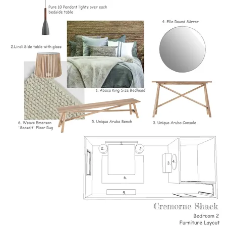 Cremorne Shack Bedroom 2 Furniture Layout Interior Design Mood Board by decodesign on Style Sourcebook