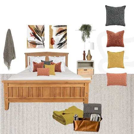 Timber bed with orange, mustard and greys Interior Design Mood Board by My Interior Stylist on Style Sourcebook