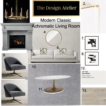 Modern Classic Achromatic Living Room Interior Design Mood Board by The Design Atelier on Style Sourcebook