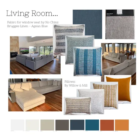 Living Room - Complimentary Colour Scheme - Blues Greens / Red Oranges Interior Design Mood Board by lmg interior + design on Style Sourcebook