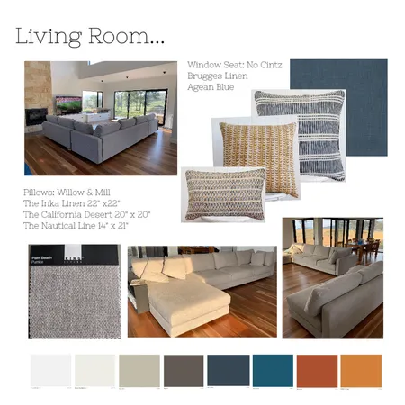 Living Room - Complimentary - Blues / Orange - x3 pillows Interior Design Mood Board by lmg interior + design on Style Sourcebook