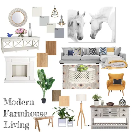 Modern Farmhouse Living Interior Design Mood Board by BonnieBella on Style Sourcebook