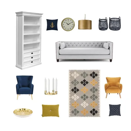 Gold and navy living room Interior Design Mood Board by KHajni on Style Sourcebook