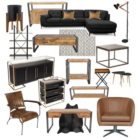 Obývák černá sedačka dřevo kov Interior Design Mood Board by Martina.tp on Style Sourcebook