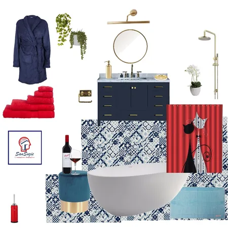 blues and red bathroom Interior Design Mood Board by san on Style Sourcebook