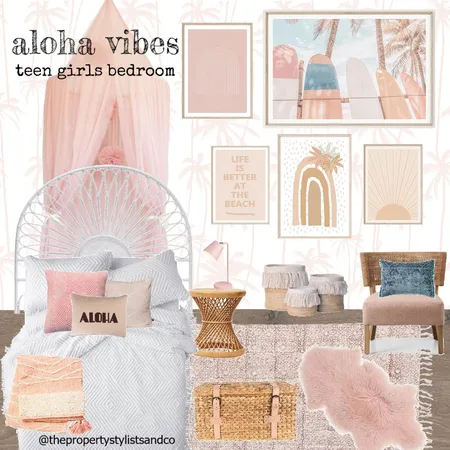 aloha vibes teen girls bedroom Interior Design Mood Board by The Property Stylists & Co on Style Sourcebook