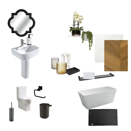 guest bathroom (black, white, gold) Interior Design Mood Board by UviweS on Style Sourcebook