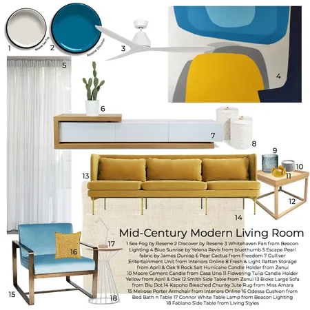 Mid-Century Modern Living room Interior Design Mood Board by mistie on Style Sourcebook