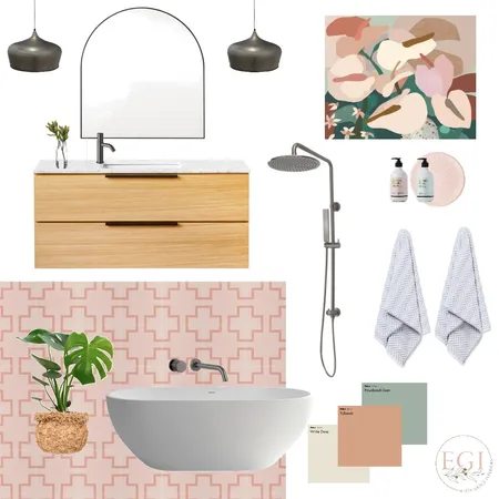 Pink &amp; Gunmetal Bathroom Interior Design Mood Board by Eliza Grace Interiors on Style Sourcebook