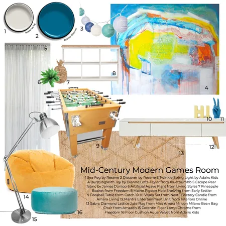 Mid-Century Modern Games Room Interior Design Mood Board by mistie on Style Sourcebook