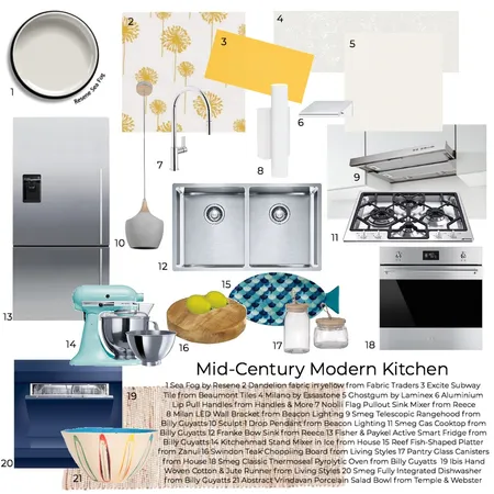 Mid-Century Modern Kitchen Interior Design Mood Board by mistie on Style Sourcebook