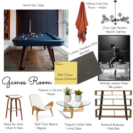 Games Room Interior Design Mood Board by BlueButterfly on Style Sourcebook