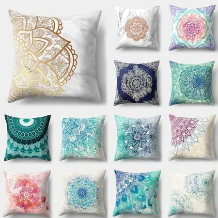 Mandala Pattern Blue Polyester Throw Pillow Interior Design Mood Board by accentpillowcasebaby on Style Sourcebook