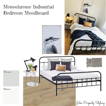 Monochrome Industrial Bedroom Moodboard Interior Design Mood Board by Juliebeki on Style Sourcebook