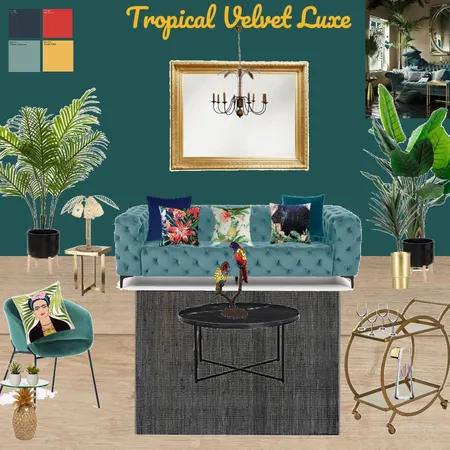 Tropical Velvet Luxe Living Room Interior Design Mood Board by Beeshandbook Interiors on Style Sourcebook