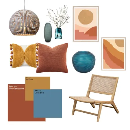 Terracotta mustard and blue Interior Design Mood Board by homedecordetails on Style Sourcebook